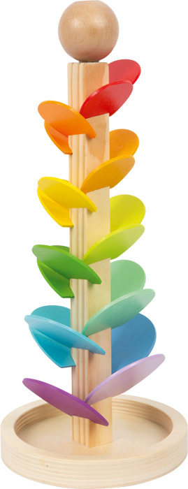 Albero in legno Montessori con pista per biglie musicale e petali colorati