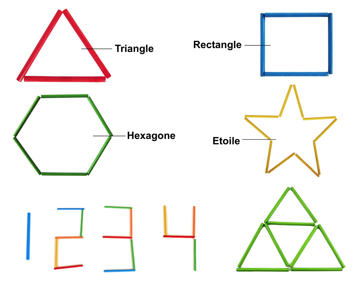 Apprendimento delle forme geometriche e figure piane con i bastoncini in legno