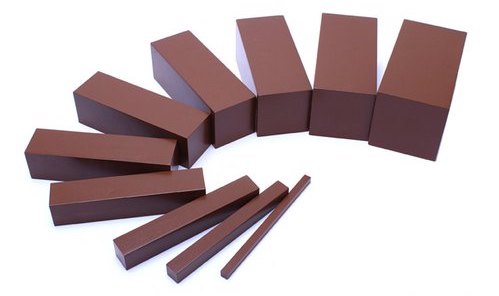 Controllo dell'errore sulla scala marrone Montessori con il prisma sottile di riferimento