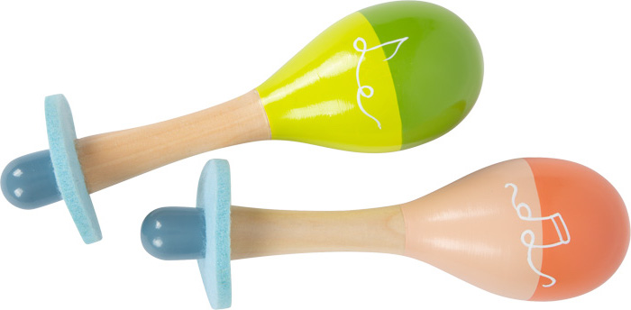 Maracas in legno naturale nota bianca - Strumento musicale e sonaglio sensoriale Montessori per neonati