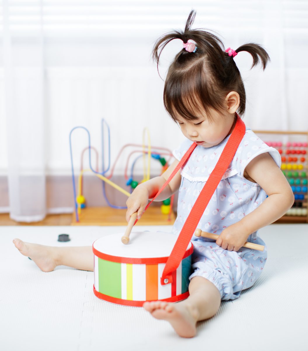 Tamburo giocattolo in legno per bambini con bacchette - Strumento musicale di percussione