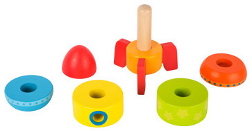 Gioco impilabile razzo Montessori in legno con anelli colorati