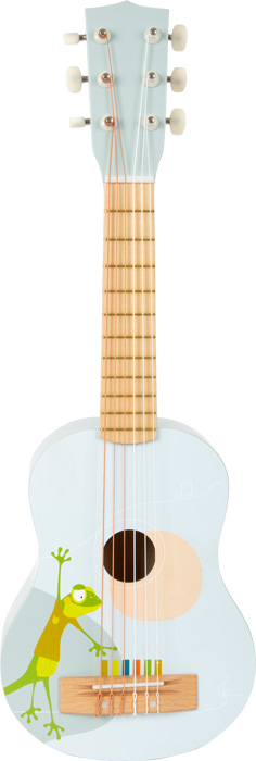 Chitarra acustica in legno per bambini con simpatica rana verde e corde in nylon