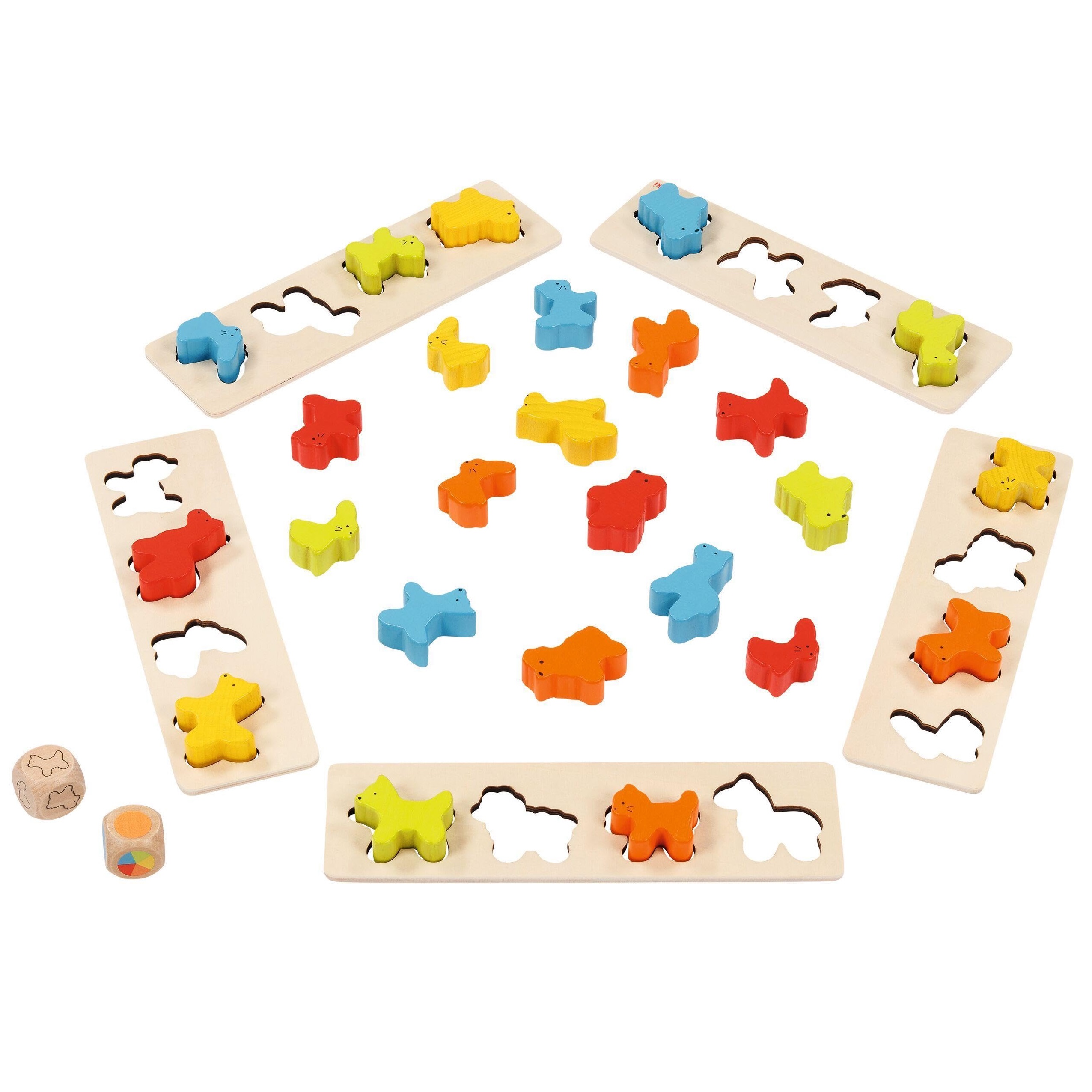 Wooden Montessori Colour Sorting Game – 20 Animals, 2 Dice