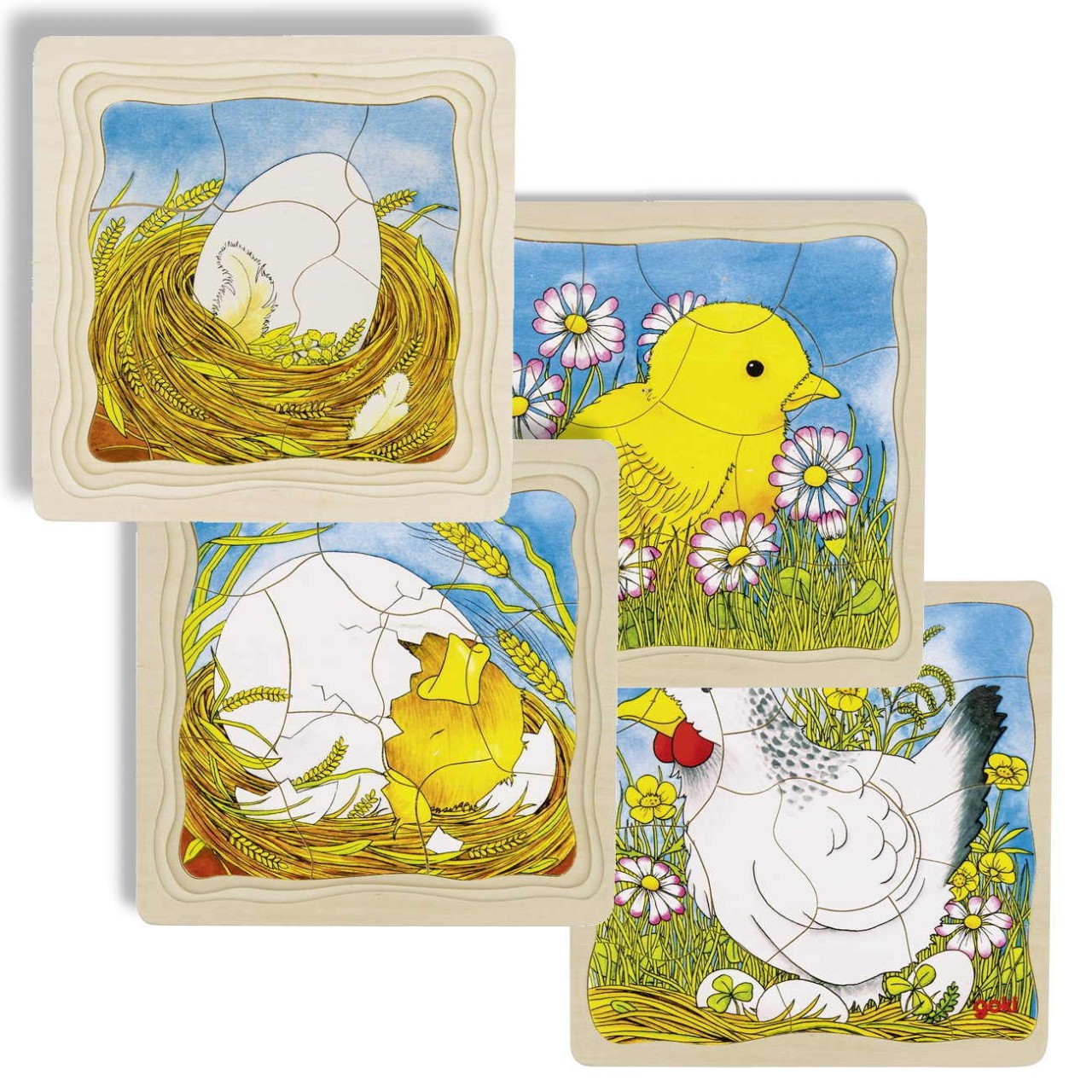 Wooden Chicken Life Cycle Puzzle – Egg to Hen, 4 Layers - Vista 2