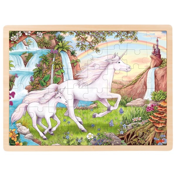 Wooden Unicorn Puzzle – 48 Pieces with Rainbow and Castle